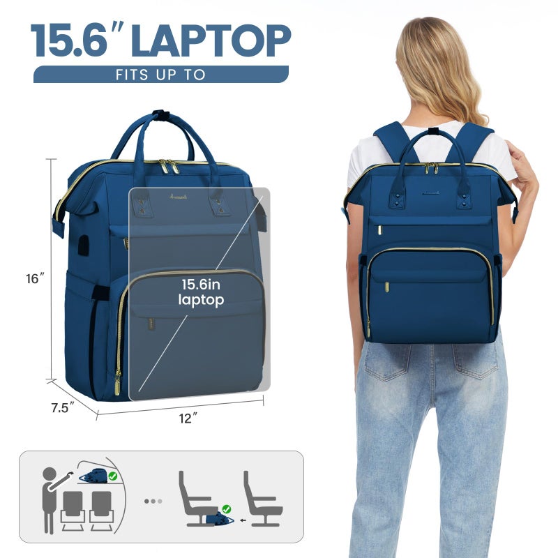 LOVEVOOK Laptop Backpack for Women 15.6 Inch Professional Womens Travel Backpack Purse Computer Laptop Bag Nurse Teacher Backpack Waterproof College Work Bag Carry on Backpack with USB Port Royal Blue - Image 5